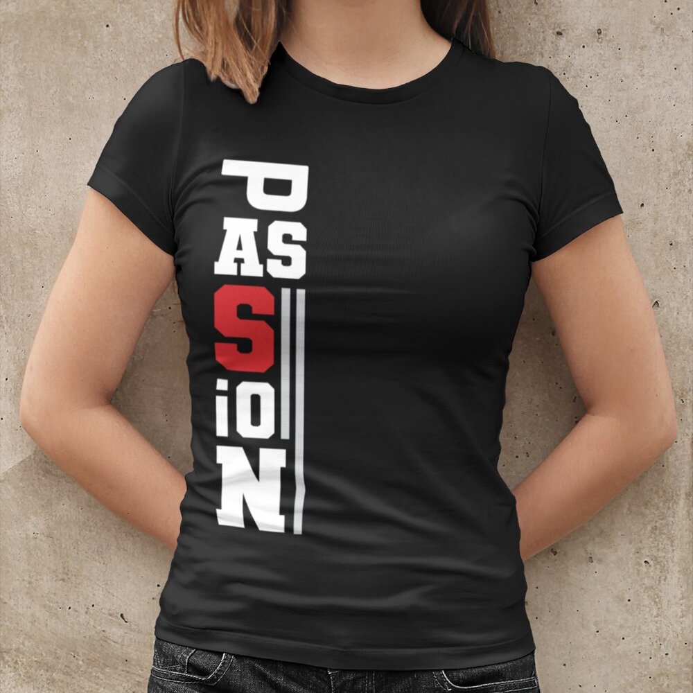 Bold Passion Vertical Typography Graphic Tee – Black & White Color Options